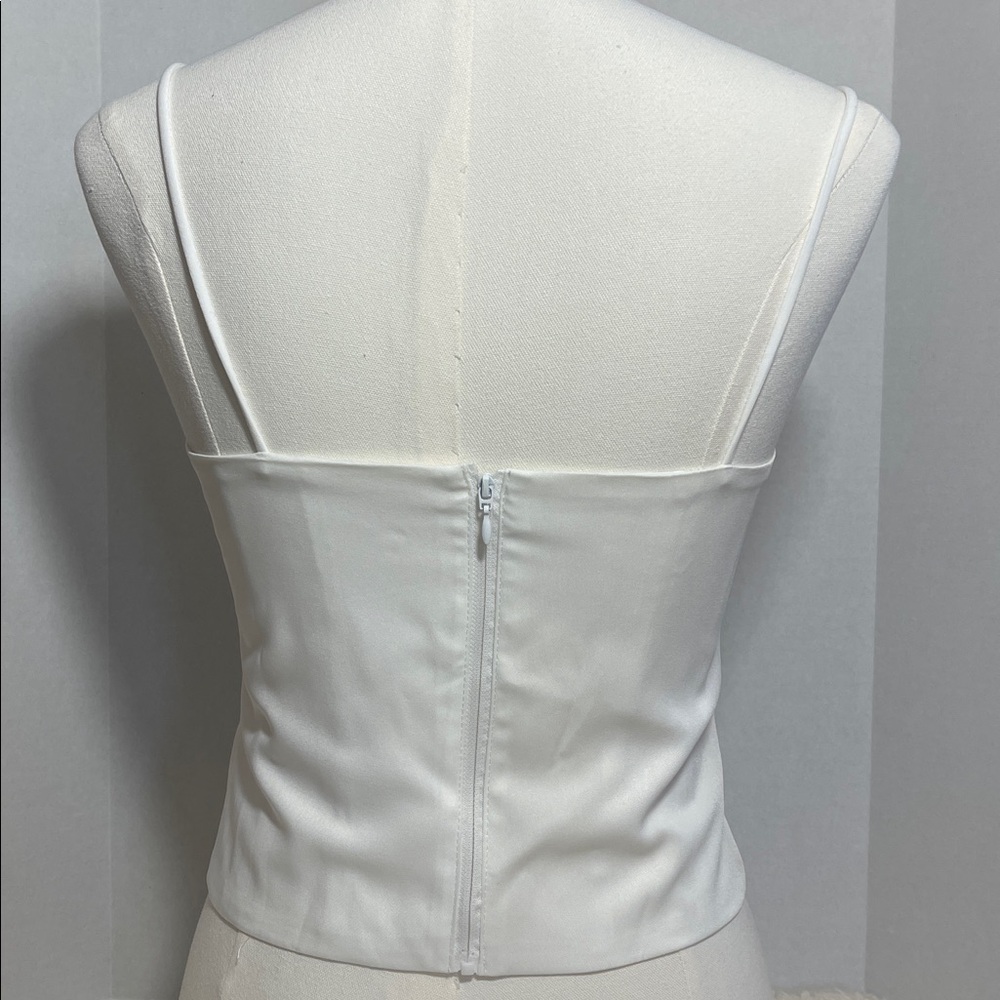NWOT White Structured Satin Sheen Crop Spaghetti Strap Cami Top – Size Small - Picture 7 of 16